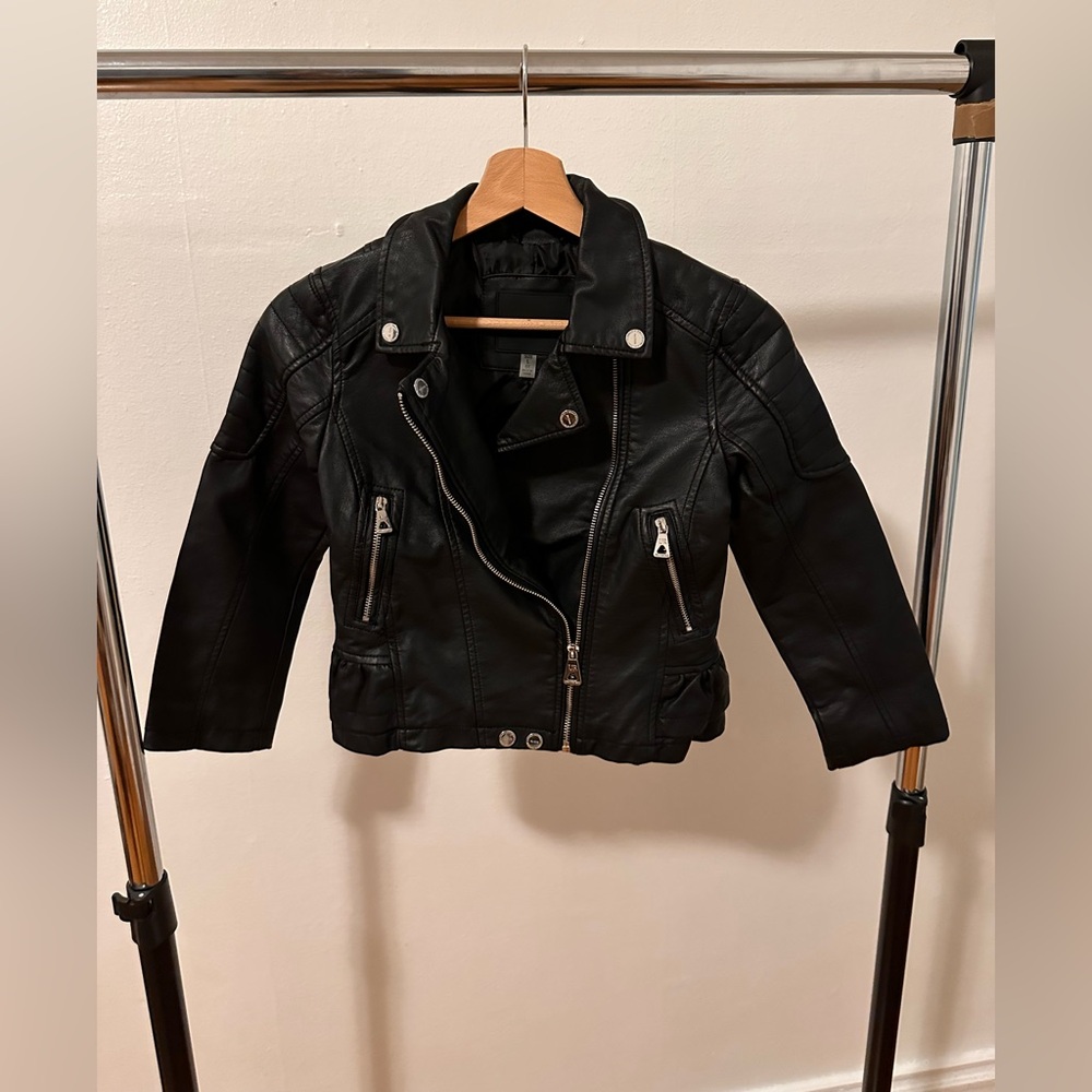 Girls Black Faux Leather Biker Jacket